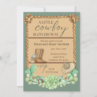 Invitación a Baby Shower occidental de Olive Green