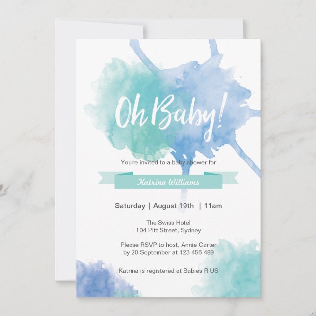 Invitación a Baby Shower Oh baby splash (Anverso)