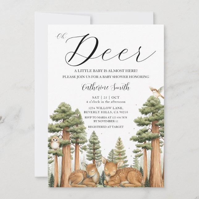 Invitación a baby shower Oh Deer Forest (Anverso)