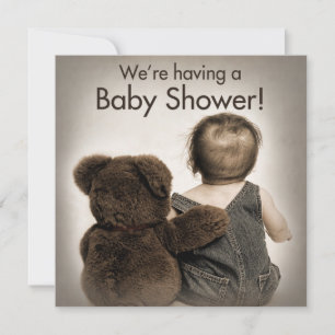 Invitación a Baby Shower - Oso de peluche y bebé