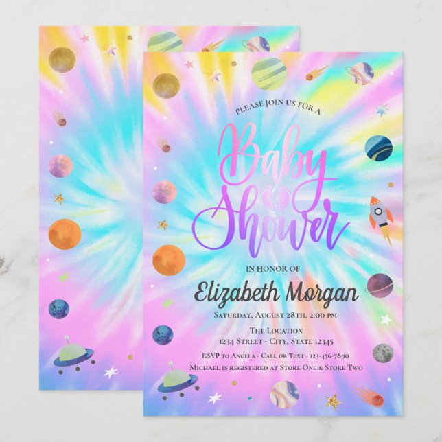 Invitación a baby shower Outer Space Tie Dye Baby (Anverso / Reverso)