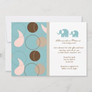 Invitación a Baby Shower Paisley & Elephants