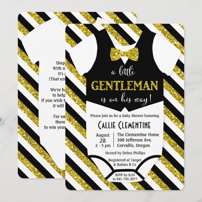 Invitación a Baby Shower Pajarito con Corbatín (Anverso / Reverso)