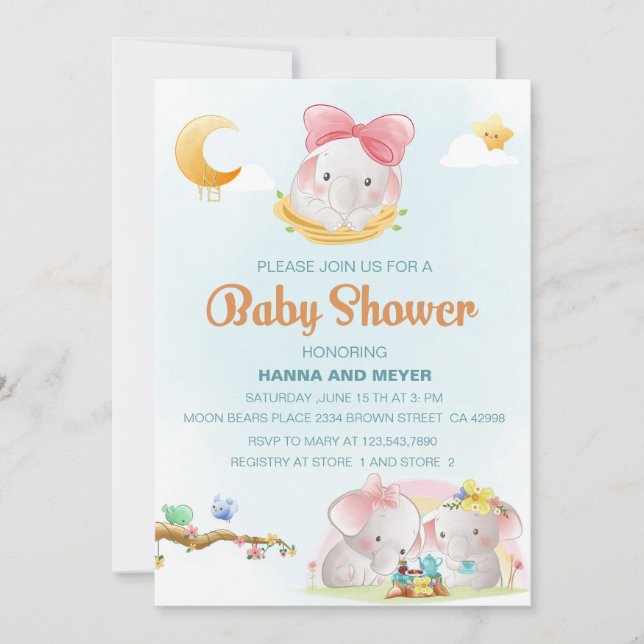 Invitación a Baby Shower para animales (Anverso)