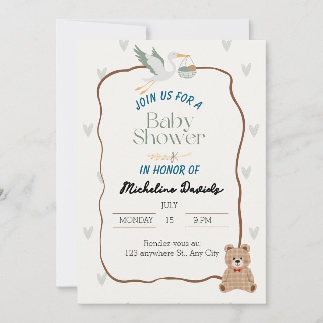Invitación a Baby Shower para animales de compañía (Anverso)