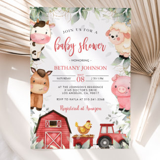 Invitación a Baby Shower para animales de granja