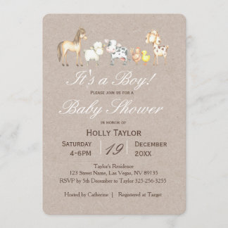 Invitación a Baby Shower para animales de granja
