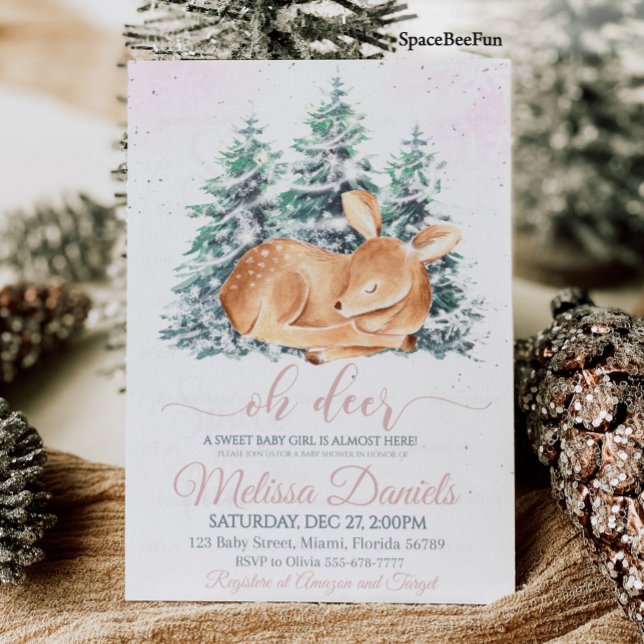 Invitación a Baby Shower para animales de la espec (Winter Woodland Animal Deer Baby Shower Invitation Girl Forest animal Deer Girl Baby Shower Invite )