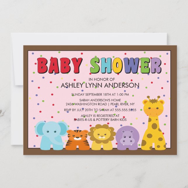 Invitación a Baby Shower para animales de la jungl (Anverso)