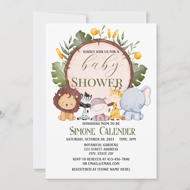 Invitación a Baby Shower para animales de Safari d (Anverso)