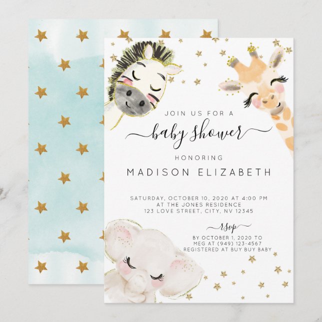 Invitación a Baby Shower para animales de Safari d (Anverso / Reverso)