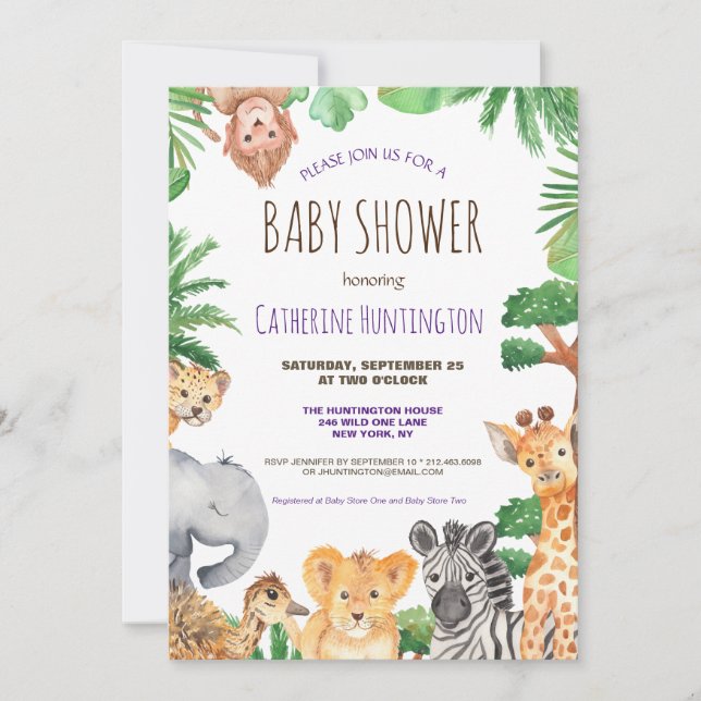 Invitación a Baby Shower para animales de Safari d (Anverso)