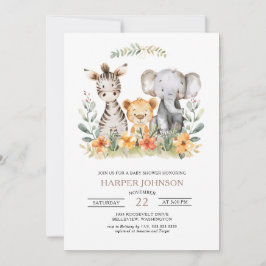 Invitación a Baby Shower para animales de safari e