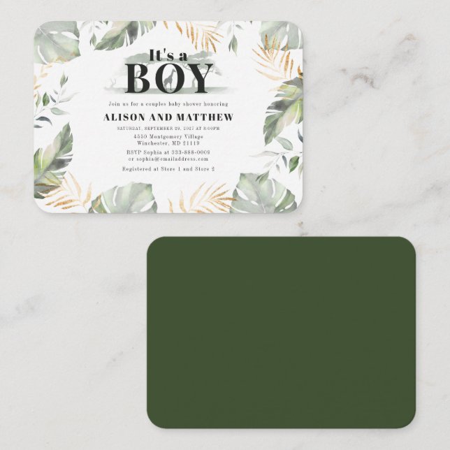 Invitación a Baby Shower para animales de Safari e (Anverso / Reverso)