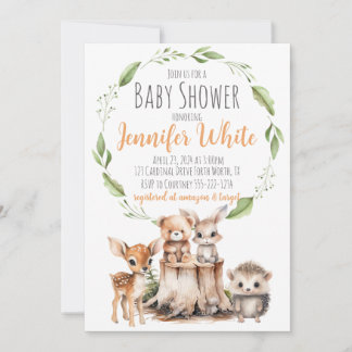 Invitación a Baby Shower para animales de Woodland