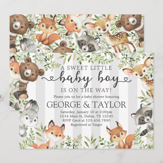 Invitación a Baby Shower para animales de Woodland (Anverso / Reverso)