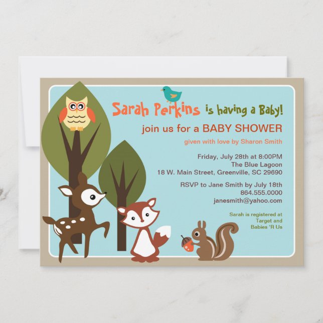 Invitación a Baby Shower para animales de Woodland (Anverso)