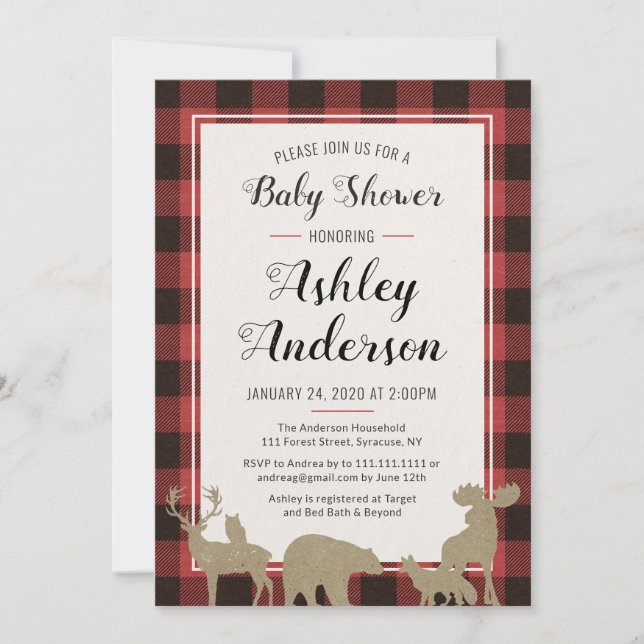 Invitación a Baby Shower para animales de Woodland (Anverso)