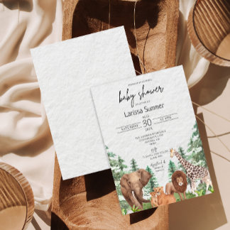 Invitación a Baby Shower para animales del zoológi