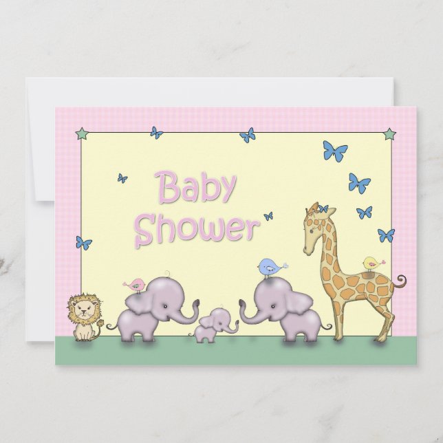 Invitación a Baby Shower para animales salvajes en (Anverso)