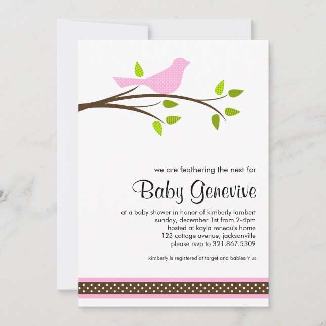 Invitación a Baby Shower para aves (Anverso)