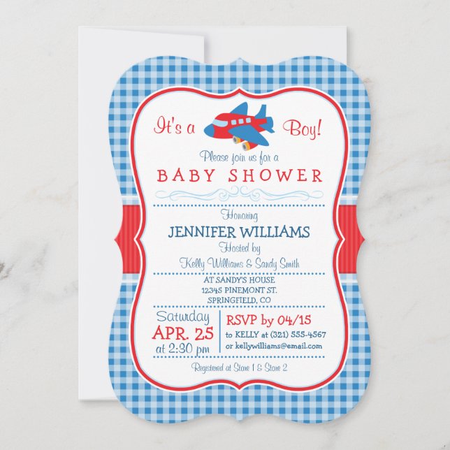 Invitación a Baby Shower para avión de tipo Cute (Anverso)
