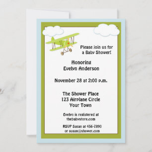 Invitación a Baby Shower para avión verde