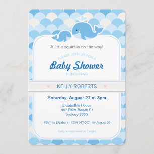 Invitación a Baby Shower para ballenas - Azul