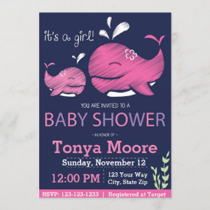 Invitación a Baby Shower para ballenas (chica)
