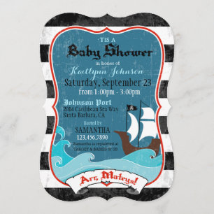 Invitación a Baby Shower para barcos piratas y oce
