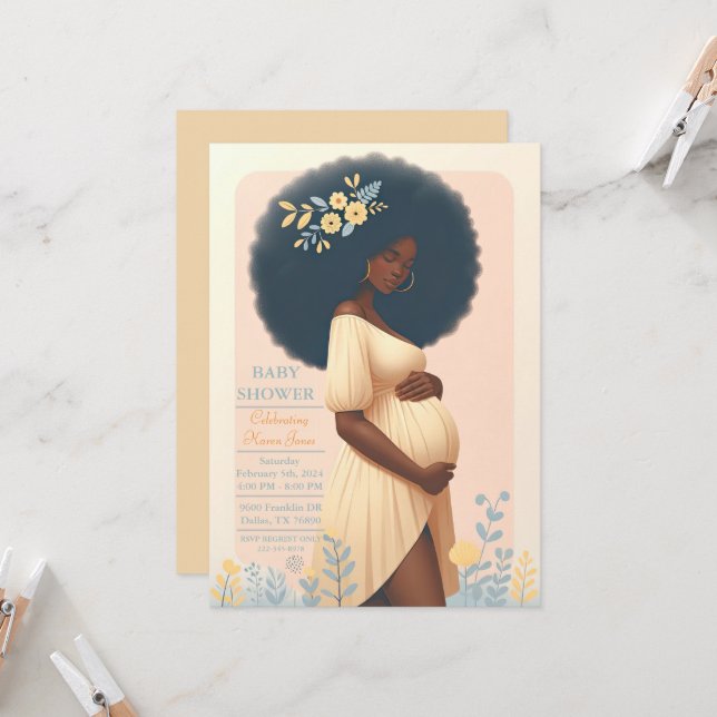Invitación a baby shower para bebé afroamericano (Anverso/Reverso In Situ)