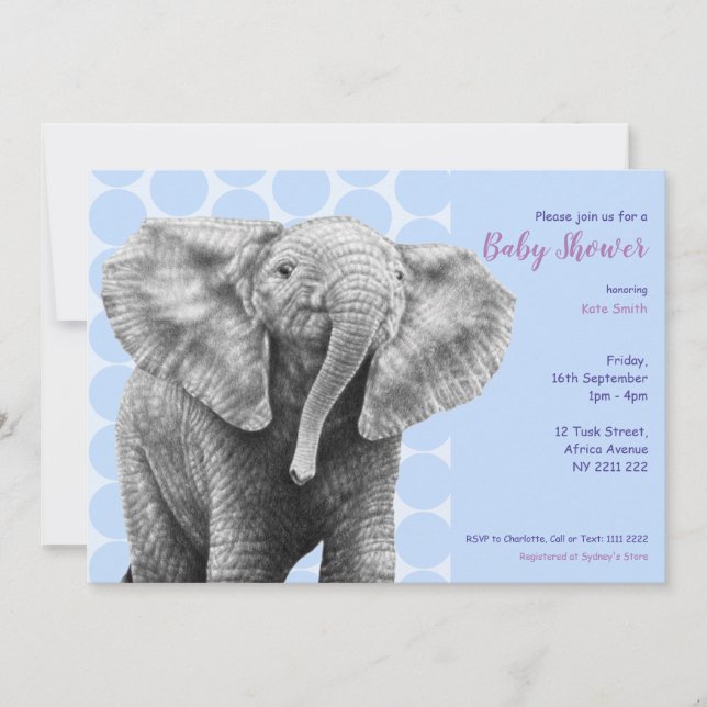 Invitación a Baby Shower para bebé de elefantes af (Anverso)