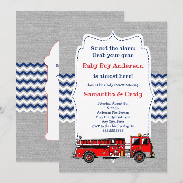 Invitación a Baby Shower para bebé de un camión de (Anverso / Reverso)