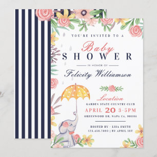 Invitación a Baby Shower para bebé niña elefante p
