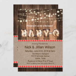 Invitación a Baby Shower para bebé rústico Q BBQ