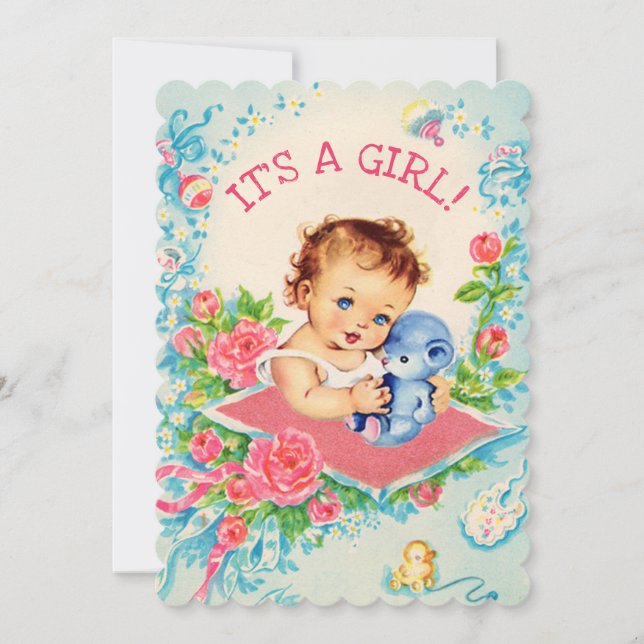 Invitación a Baby Shower para bebe y Rosas de colo (Anverso)