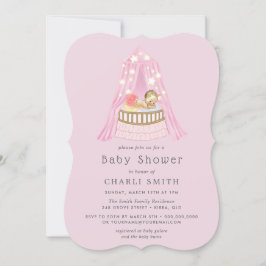 Invitación a Baby Shower para bebés de cuna rosa