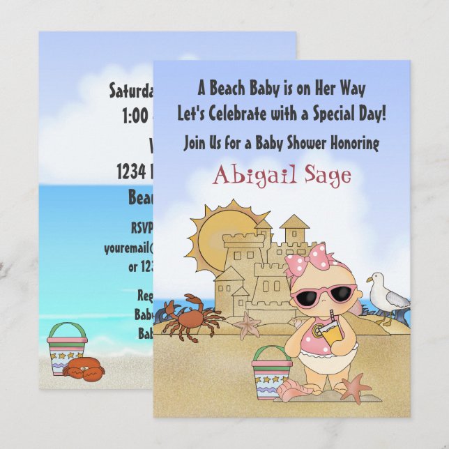 Invitación a Baby Shower para bebes de Guay Beach (Anverso / Reverso)