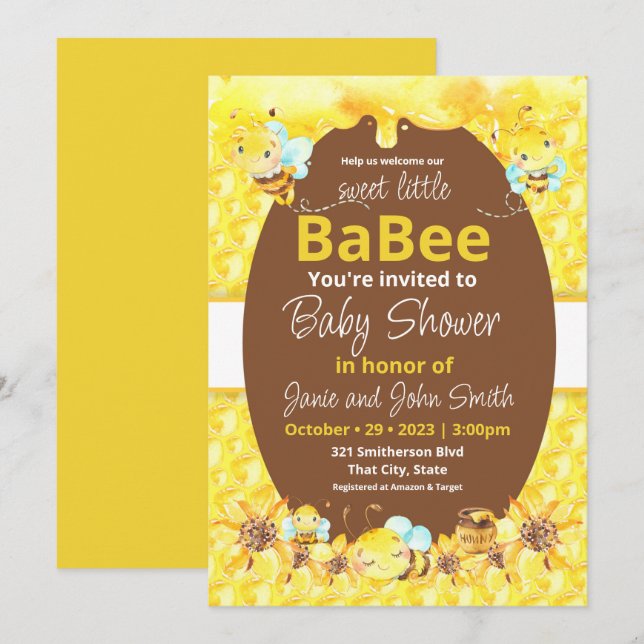 Invitación a Baby Shower para bebes dulces (Anverso / Reverso)