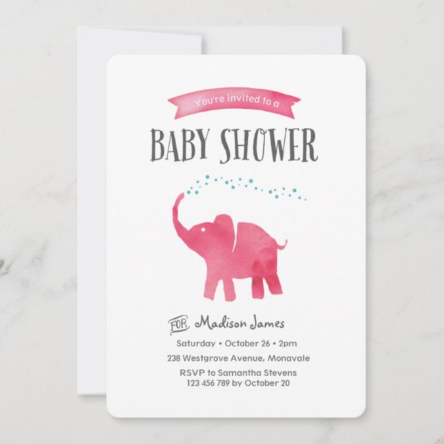 Invitación a Baby Shower para bebés elefantes | ro (Anverso)