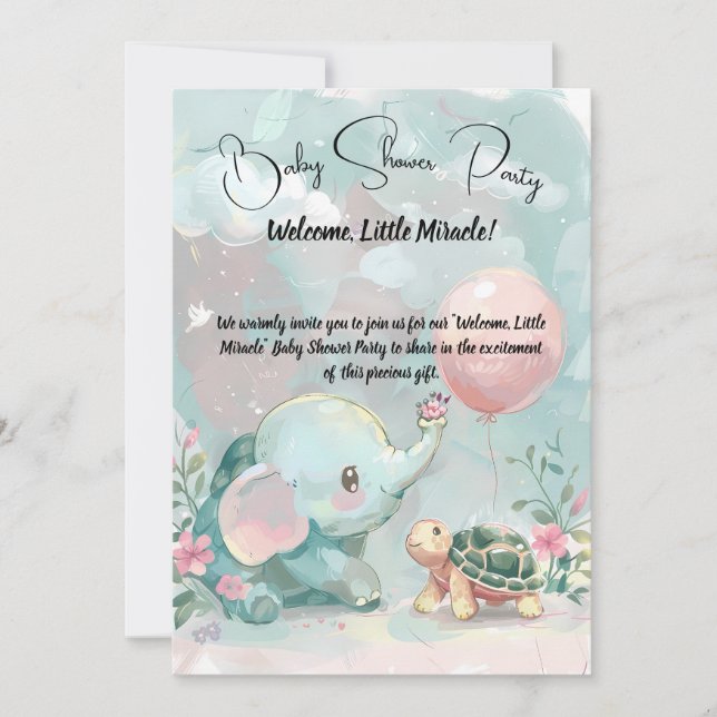 Invitación a Baby Shower para bebés elefantes y to (Anverso)