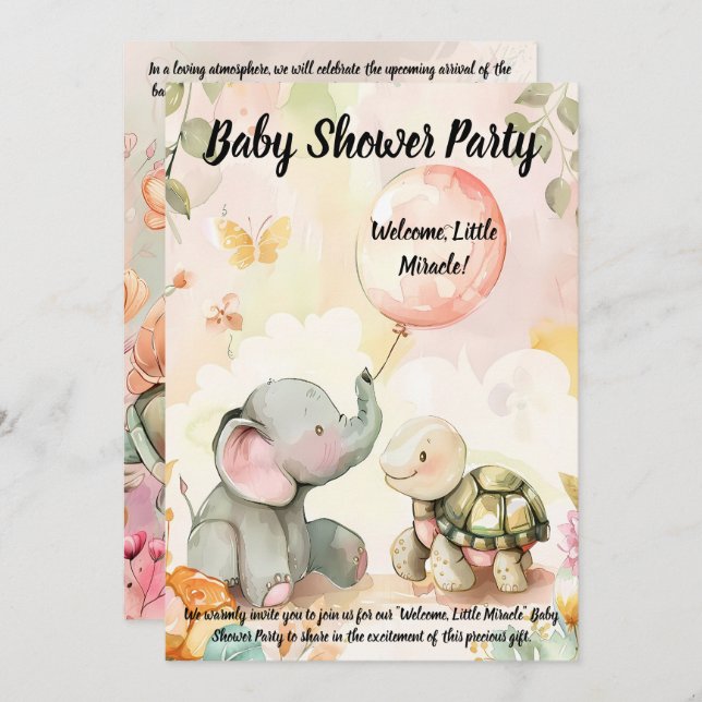 Invitación a Baby Shower para bebés elefantes y to (Anverso / Reverso)