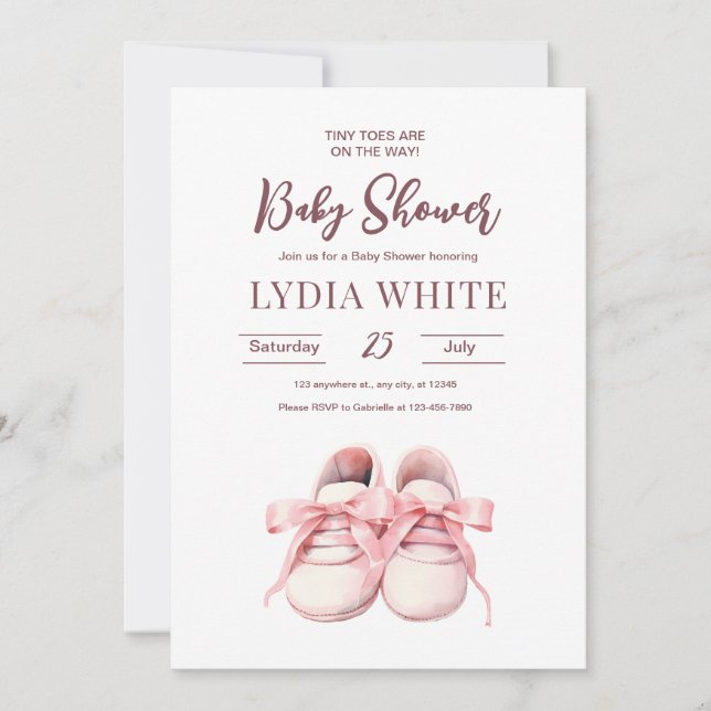 Invitación a Baby Shower para bebes, niña (Anverso)