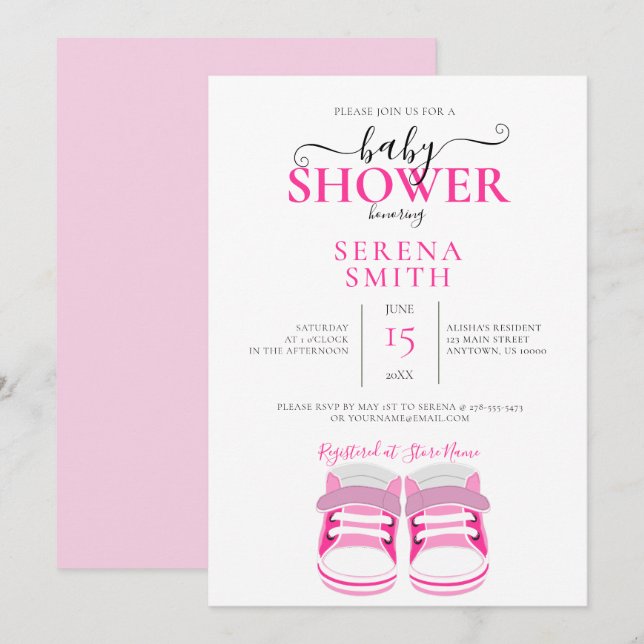 Invitación a BABY SHOWER para bebes rosadas (Anverso / Reverso)