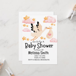 Invitación a Baby Shower para bebes y cigüeñas