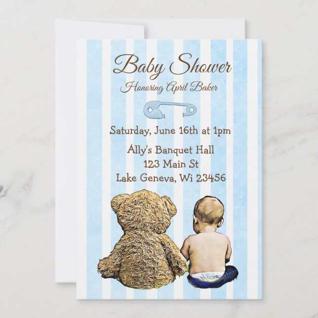 Invitación a Baby Shower para bebes y ositos de pe (Anverso)