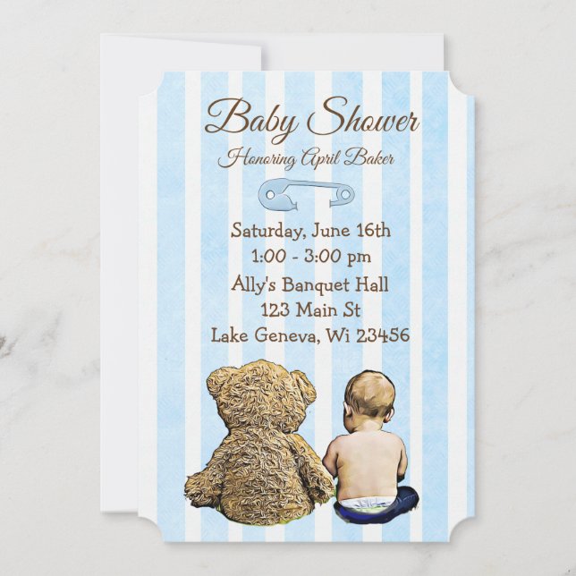 Invitación a Baby Shower para bebes y ositos de pe (Anverso)