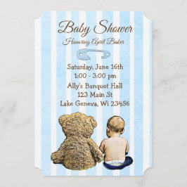 Invitación a Baby Shower para bebes y ositos de pe