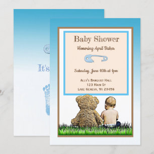 Invitación a Baby Shower para bebes y ositos de pe