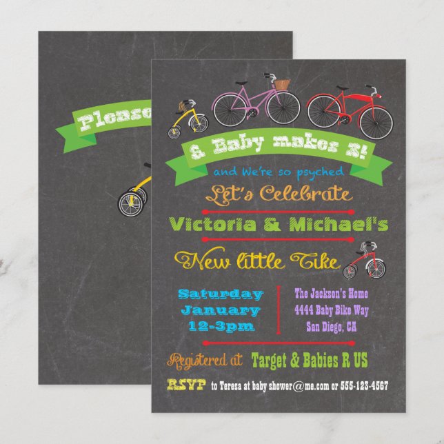 Invitación a Baby Shower para bicicletas de Chalkb (Anverso / Reverso)